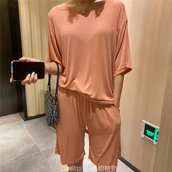 

Cotton Silk Insulation Cotton Set Women Pajamas Ice Small Desert Short Jelly Set Short Sleeve Shorts Loose Version of Hom