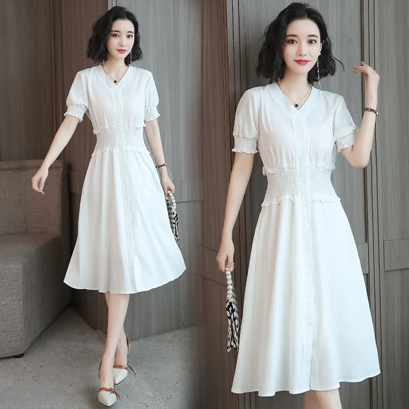 

2019 Summer New Style Korean-style French fu gu qun over-the-Knee Very Fairy of France Non-mainstream White Fairy Skirt Dress