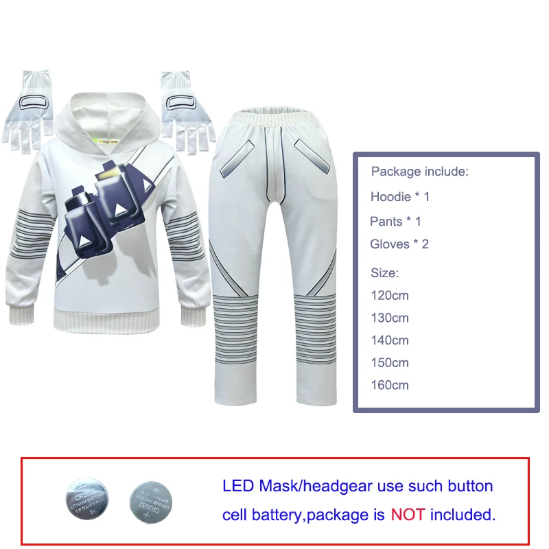 hoodies pants gloves Детский маскарадный костюм для мальчиков, DJ Electric Voice, толстовки, свитер, штаны, комплект на Рождество, Хэллоуин, косплей, школьные костюмы для выступлений - Цвет: hoodies pants gloves