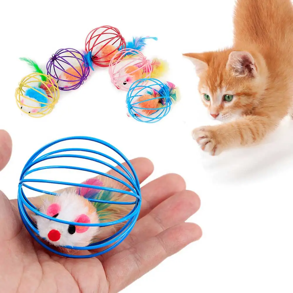 Кошка Интерактивная игрушка Когтеточка в форме шара имитация Мышь кошки-мышки клетка Пластик Искусственный цветной Дразнилка для котенка домашнее животное принадлежности