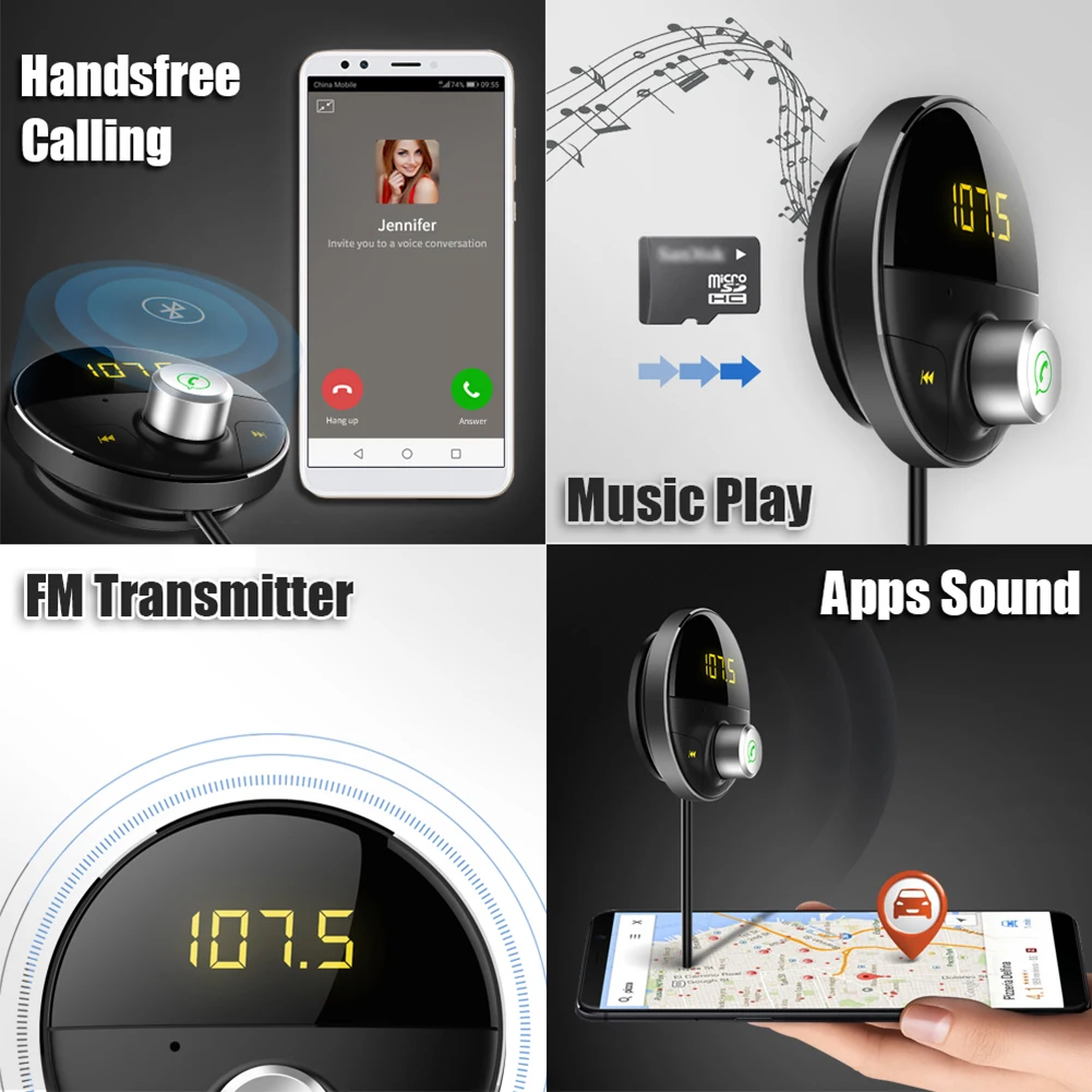 Автомобильный bluetooth-плеер, легко установить, воспроизведение музыки, аудио, чистый голос, fm-передатчик, громкая связь, вызов, беспроводная цифровая Магнитная база