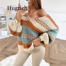 Autumn Winter Women Sexy V-neck Knitted Striped Sweater Loose Oversized Sweater Tops Long Sleeve Patchwork Pullover Sweaters Autumn Winter Women Sexy V-neck Knitted Striped Sweater Loose Oversized Sweater Tops Long Sleeve Patchwork Pullover Sweaters