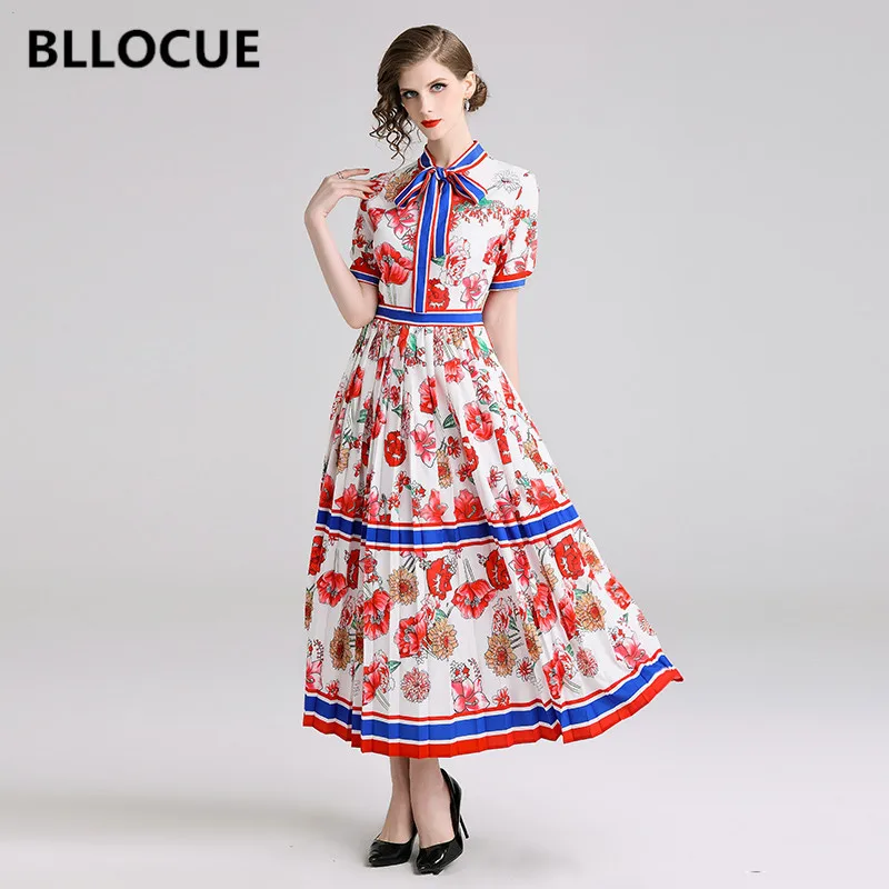 Женское плиссированное платье BLLOCUE повседневное длинное в стиле ретро с