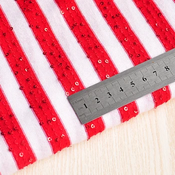 

Free ship red and white stripe weaved with sequins knitted fabric 160cm