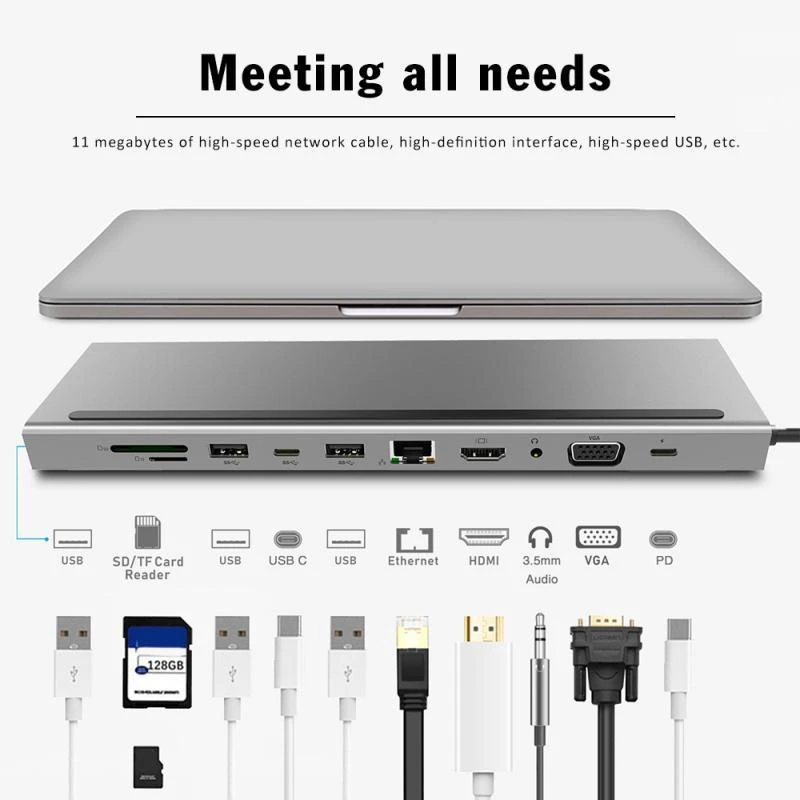 11in1 Type c Hub Expansion Dock Notebook Macbook Computer Docking Station Hdmi Audio 3.5MM RJ45 USB C Hub