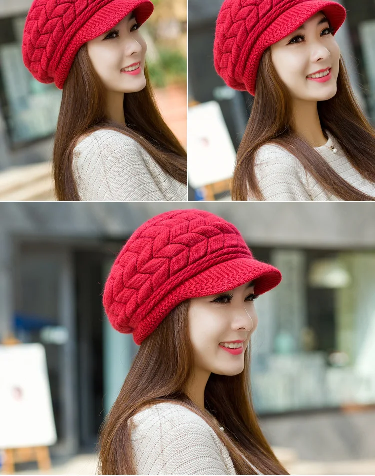 New beanie Elegant women's hat Knitted winter hat for the girl Cap Bow Autumn Ladies Female Fashion Beret Rabbit hair