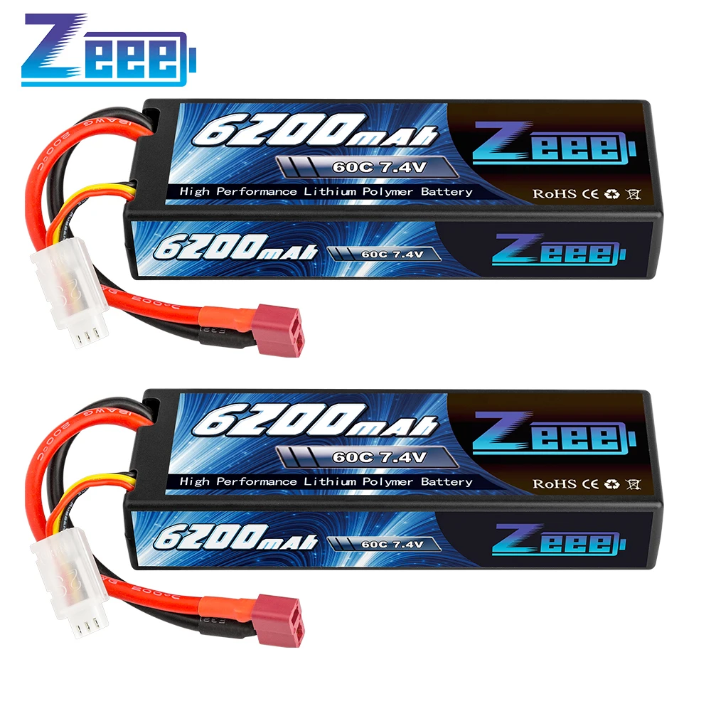 2 шт. Zeee 7 4 В 60C 6200 мАч Lipo батарея с разъемом Deans 2S Hardcase RC для автомобилей грузовиков
