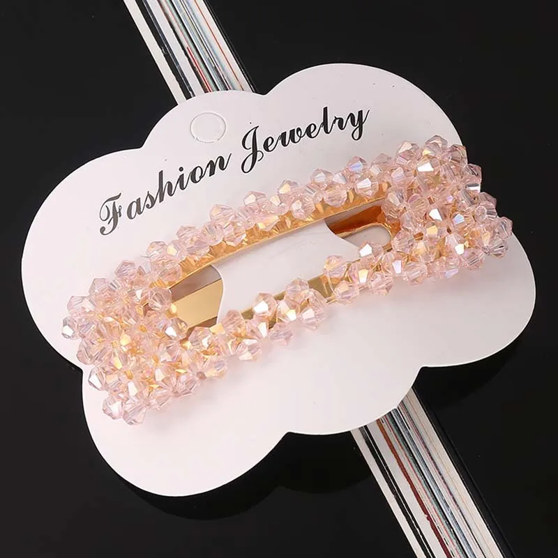 pink rectangle Модная заколка для волос с кристаллами для женщин и девочек, Геометрическая заколка для волос, прямоугольная заколка для волос с бусинами, аксессуары, ювелирные изделия - Окраска металла: pink rectangle