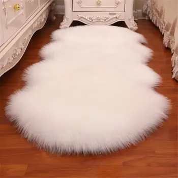

Artificial Wool Carpet Rectangle Garnish Faux Mat Seat Pad Fluffy Area Rugs Children's Room Decoration Carpet Washable Home Text
