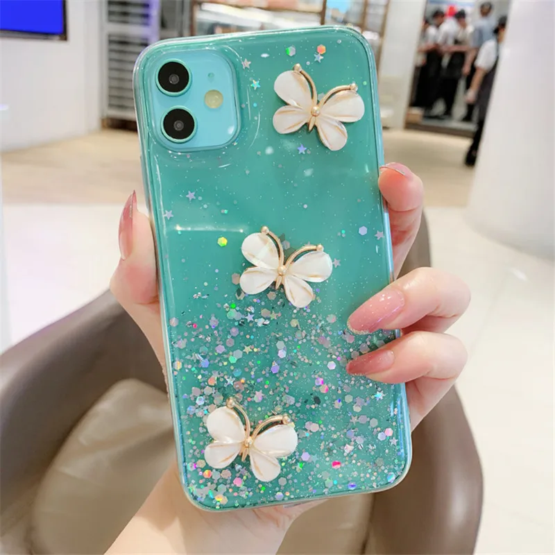 Lấp Lánh Bling 3D Bướm Ốp Lưng Điện Thoại Xiaomi Redmi 6 6A Note 6 Pro Note 5 4 5A 4X Mi 9 8 CC9 9T 5X 6X A1 A2 Lite A3 Bao case for xiaomi