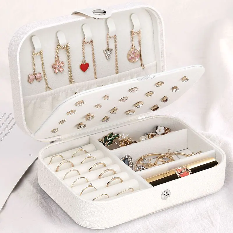 Portable Travel Jewelry Box PU Leather Jewellery Ring Organizer Case Storage 