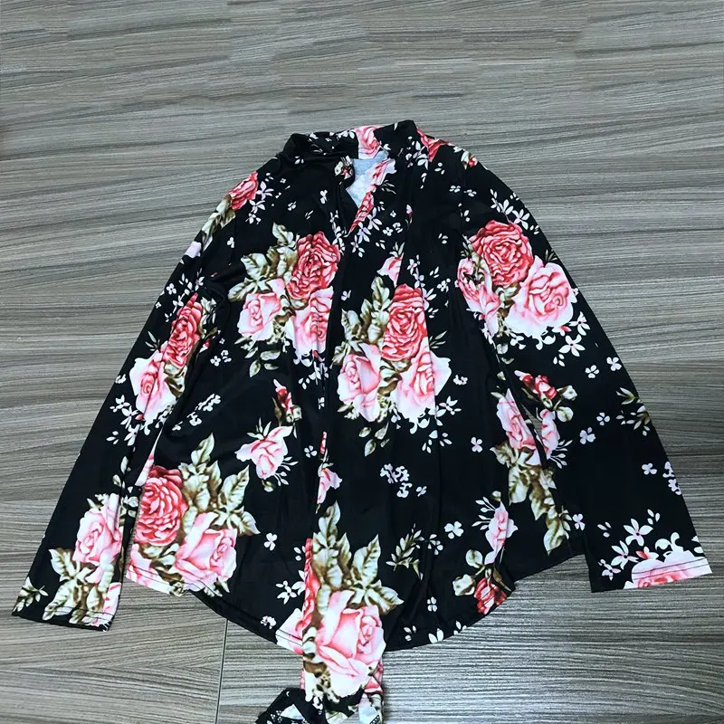Женская мода цветочный принт с длинным рукавом Boho асимметричный подол кардиган, вязаный жакет для дам негабаритных Femme