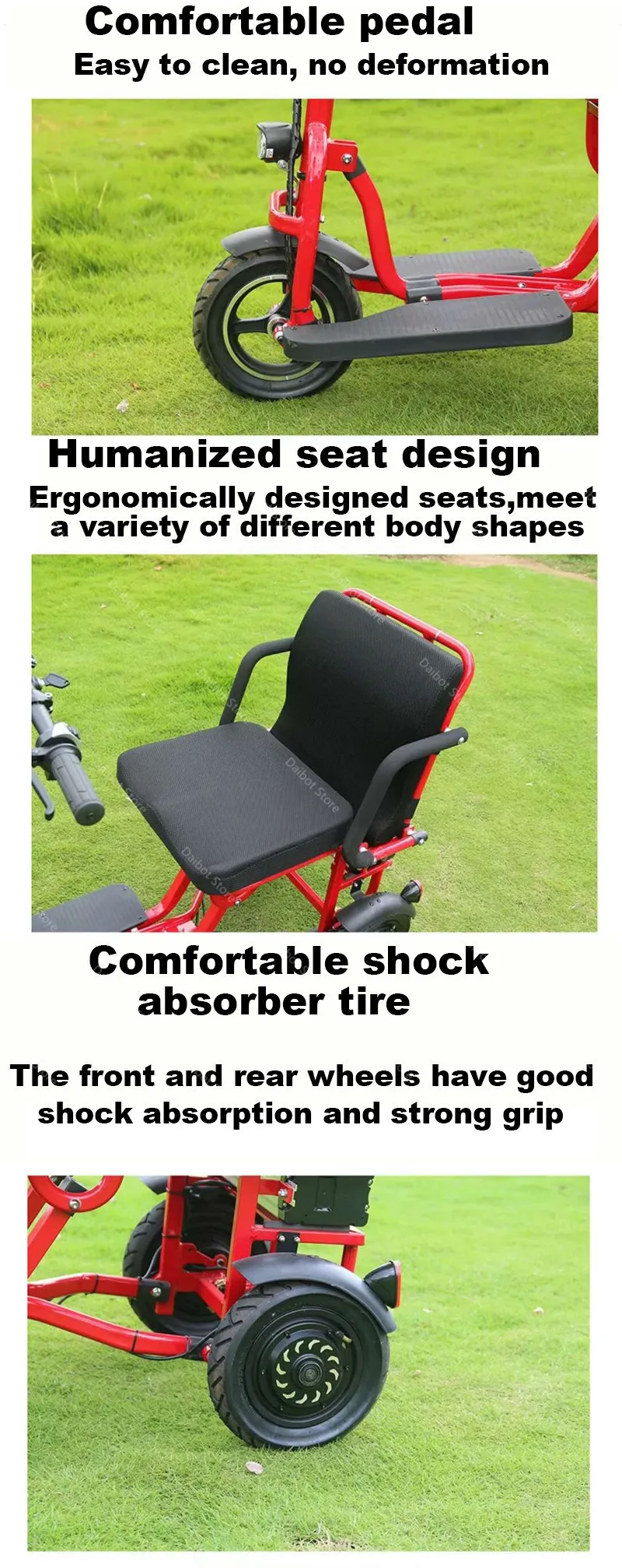 10 Inch Electric Tricycle Scooter Three Wheels Electric Scooters 36V48V 300W350W DisabledElderly Folding Electric Scooter (6)