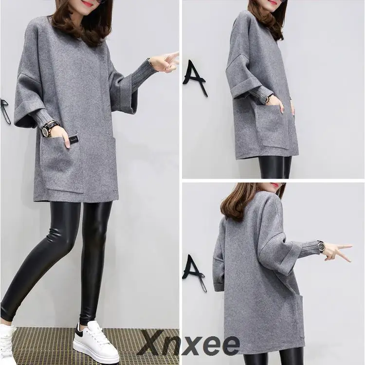 

Women Fake Two Pieces Sweatershirt Winter Autumn Thick Tops Loose Pullover Plus Size Xnxee