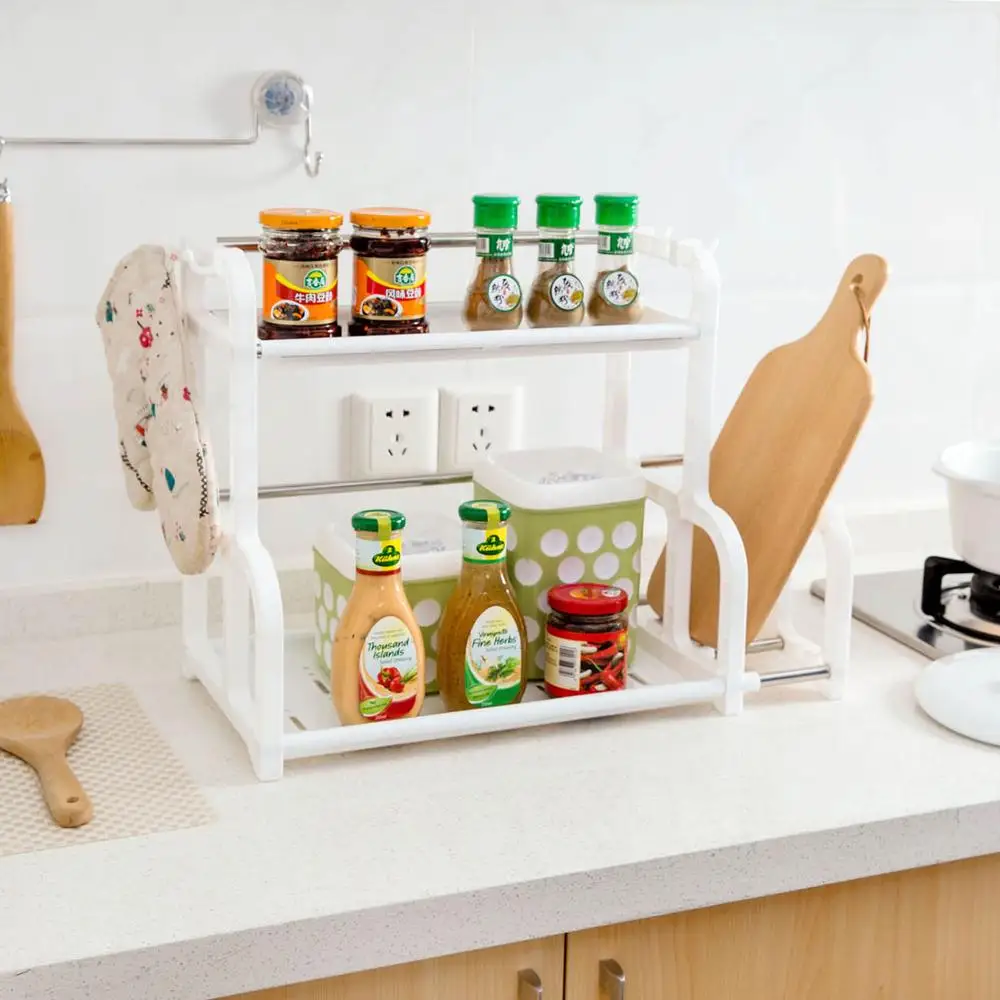 Kitchen Rack Storage Shelf with Hooks Spice Rack Cutting Board Holder Seasoning Bottle Spice Organizer Condiment Holder
