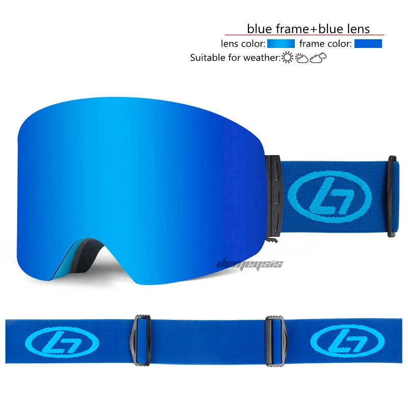 blue frame blue lens Уличные лыжные очки, анти-УФ Защитные защитные очки для катания на лыжах, сноуборде, катании на коньках, мужские и женские двухслойные снежные альпинистские очки - Цвет: blue frame blue lens