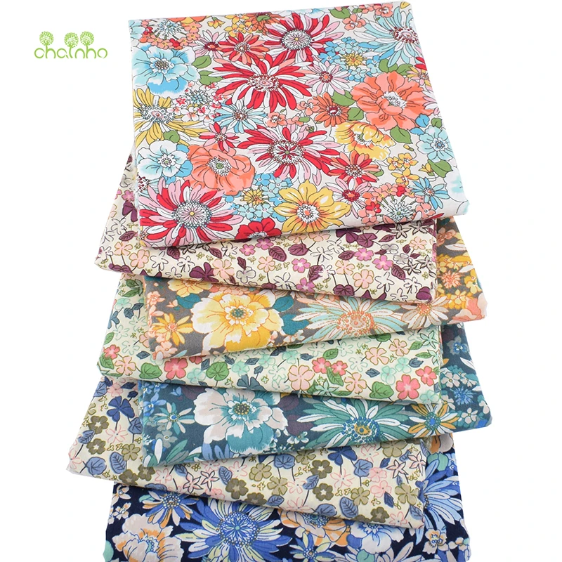 Chainho, 7 шт./партия, с цветочным принтом в стиле печворк ткань, простая хлопковая ткань, DIY шитье и лоскутное поплин материал для малышей и детей, PCC087
