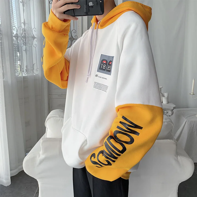 

Harajuku Fashion Contrast Color Patchwork Hoodies Winter High Street Vintage Sweatshirt Youth Creative new Hip Hop Streetwear
