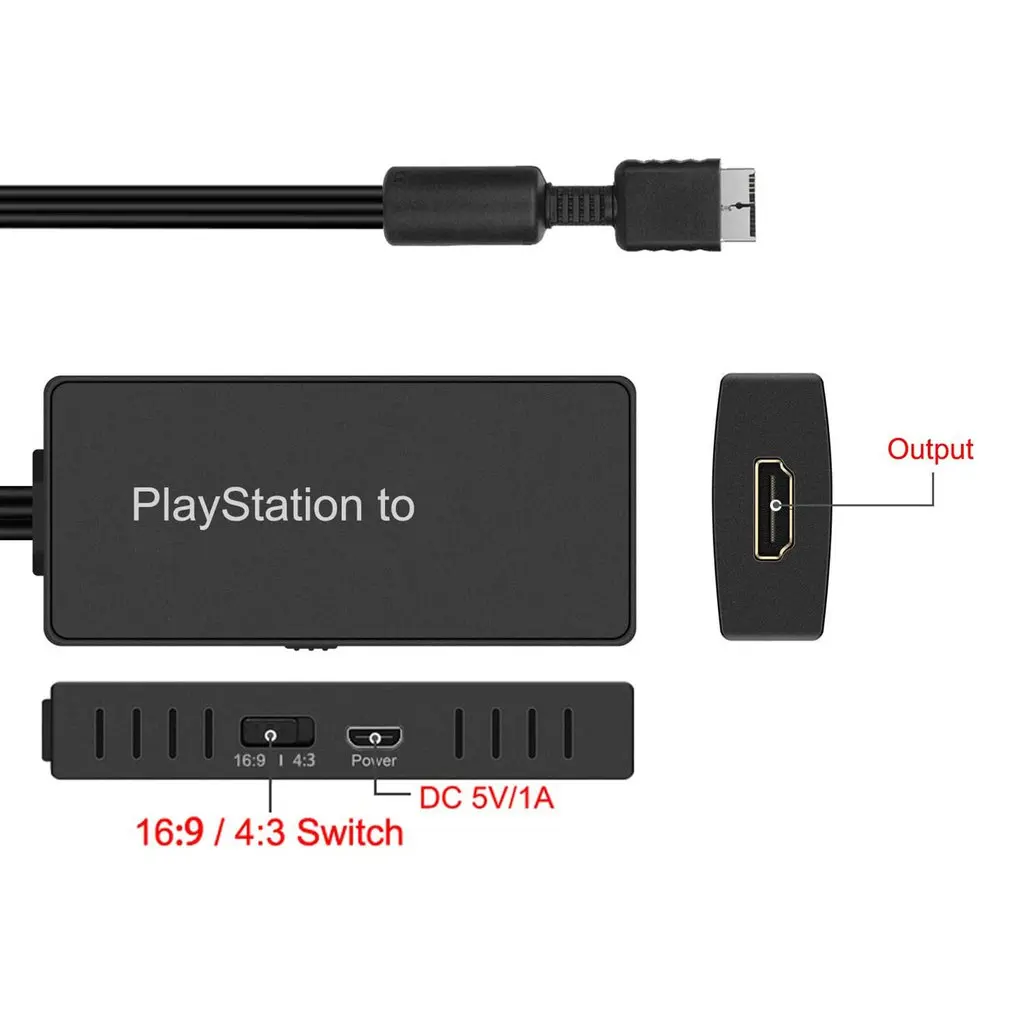HDMI-compatible Adapter For PS2 HDMI-compatible Cable 4:3/16:9 Screen  Aspect Ratio For Playstation 1/2 High Definition Cable