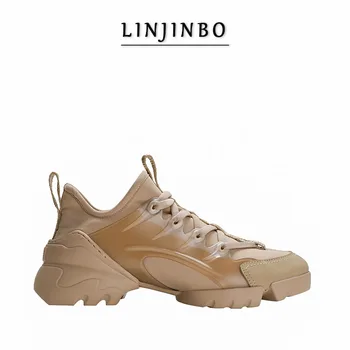 

LINJINBO Women Sneakers Luxury Brand Design Femme Vulcaniser Chaussures Apricot Chunky Sneakers Autumn Hot 2020 New Women Shoes