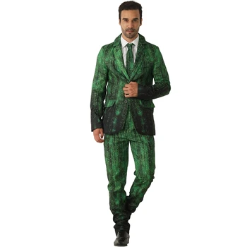 

Adult Green Design Of Data Hacker Suitmeister Fancy Crazy Suit Halloween Costume Masquerade Performance Parties Handsome party