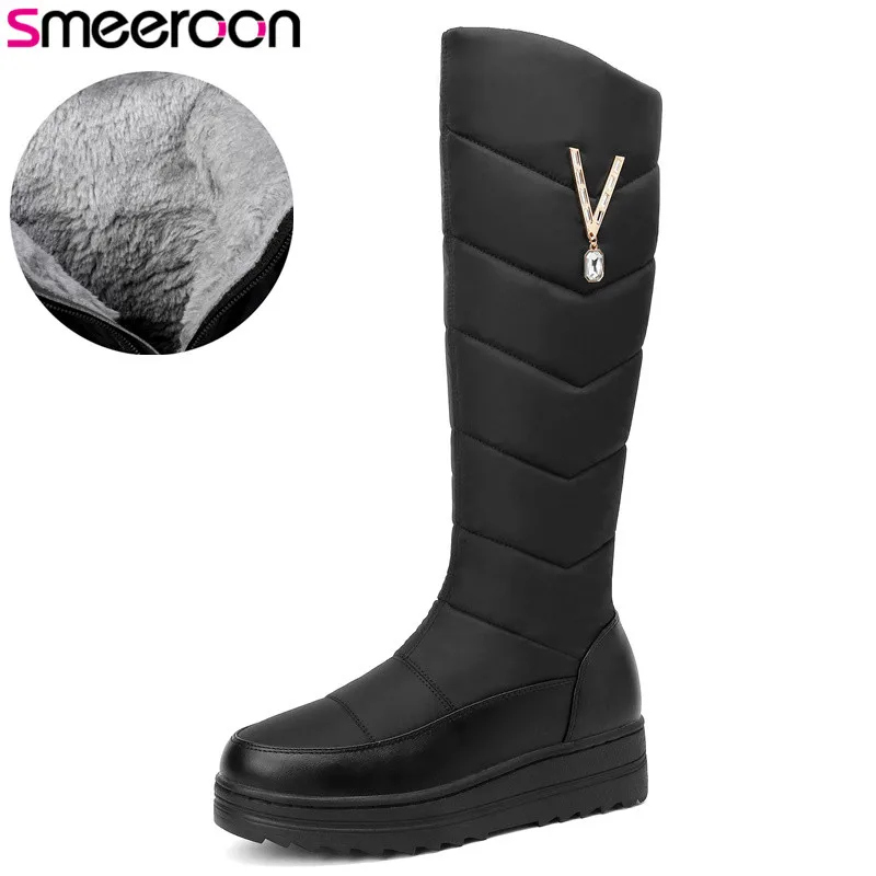 Smeeroon/ г. Новое поступление, сапоги до колена зимние сапоги с металлическим украшением обувь на платформе с толстым мехом на молнии Большие размеры 44