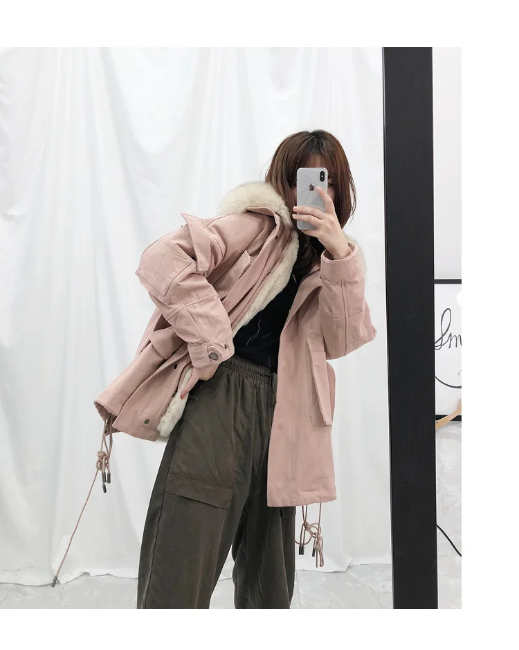 Natural Fur Coats Winter Coat Women Clothes Parkas Real Fur Rex Rabbit Fur Lining With Genuine Fox Fur Collar Female Jacket