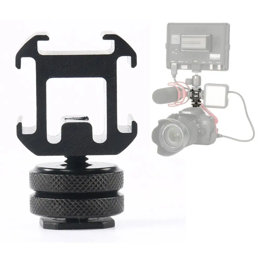 Three Head Connect Hot Shoe Base Set Use On Camera Mount Microphone Extend Port Metal Professional Adapter For LED Video Light