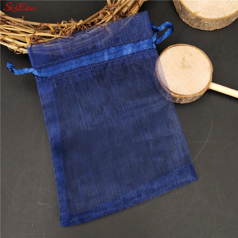navy blue 50 шт. тянущаяся органза сумки 7x9 9x12 10x15 11x16 13x18 см для упаковки ювелирных изделий, для дня рождения, Рождества, Свадебная вечеринка мешочек для подарков 7Z - Цвет: navy blue