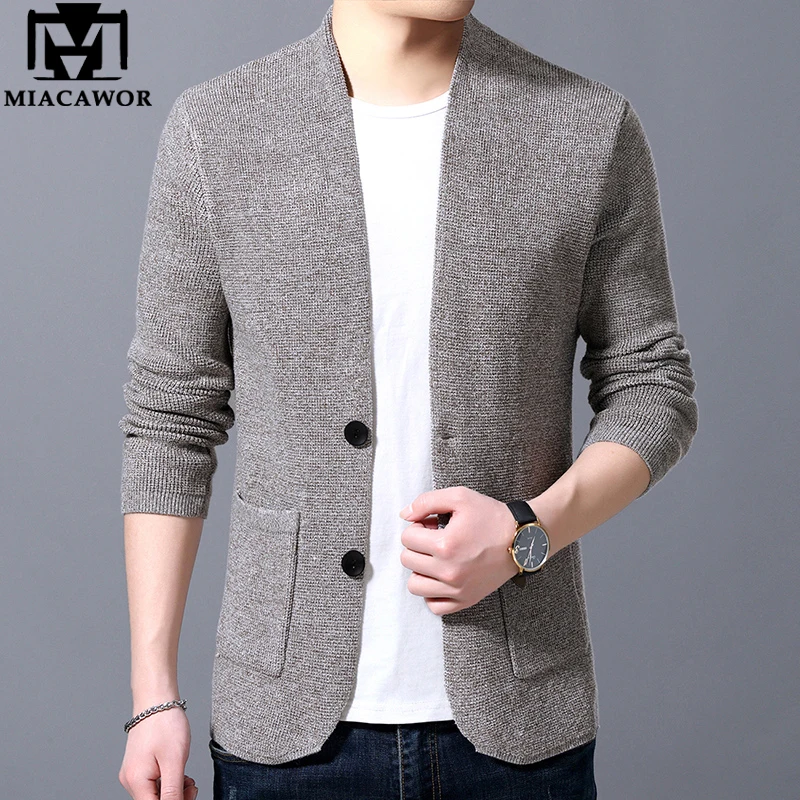 MIACAWOR Sweater Men High Quality Cardigan Autumn Knitted Cotton Wool Coats Fashion Slim Fit Pull Homme Y160 | Мужская одежда