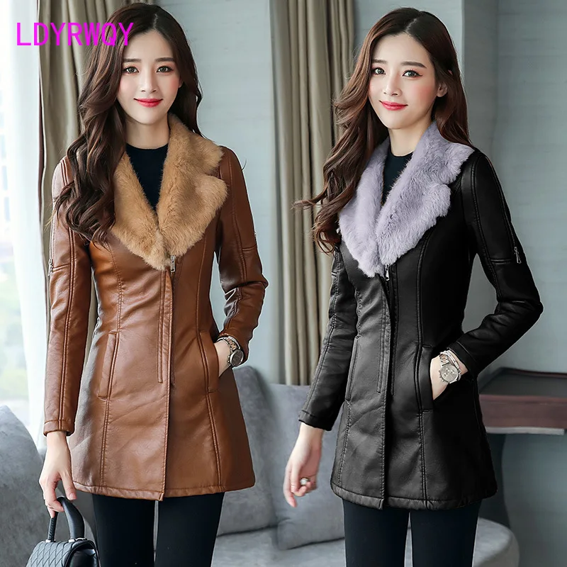 

2019 new autumn and winter models fur leather jacket plus cashmere sheepskin long leather women