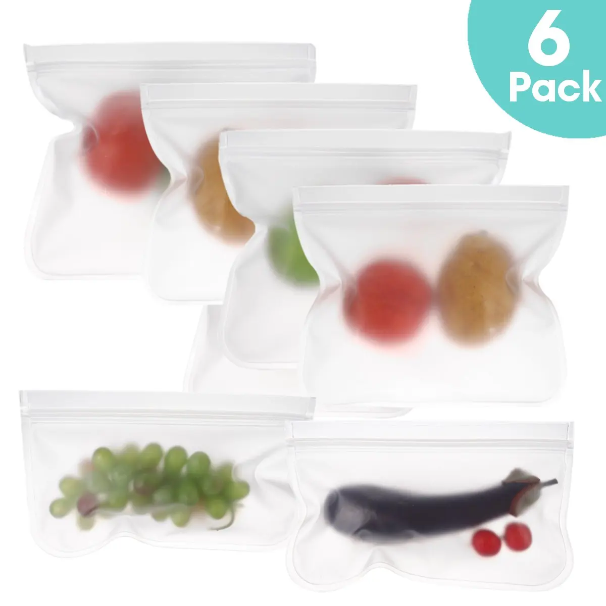 6 шт/12 шт многоразовая силиконовая сумка для хранения продуктов, сумка для морозильной камеры, сумка для хранения фруктов, Ланч-бокс, полупрозрачная матовая сумка для хранения продуктов PEVA - Цвет: 6 Pack Set