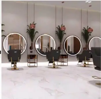 

Web celebrity hair care led with light mirror barbershop hair salon dedicated single Japanese round mirror hair cutting and dyei