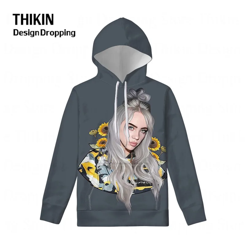 Модные худи Billie Eilish с 3D принтом для девочек, Женская толстовка с капюшоном в стиле хип-хоп, певица, толстовки с капюшоном, осенняя зимняя одежда - Цвет: as picture
