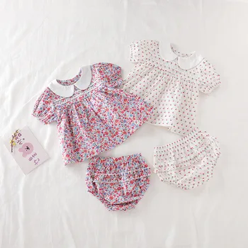 

2020 Newest Newborn Baby Girl Outfit Small Flower Short Sleeve Top+Triangle Pant 2pcs Set Infant Girl Princess Party Clothes