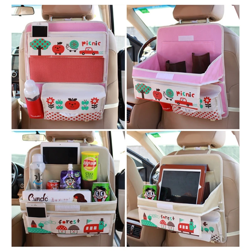 Organizadores plegables para coche para niños, caja para los bolsillos, bandeja de comedor Oxford, para colgar en el asiento del coche