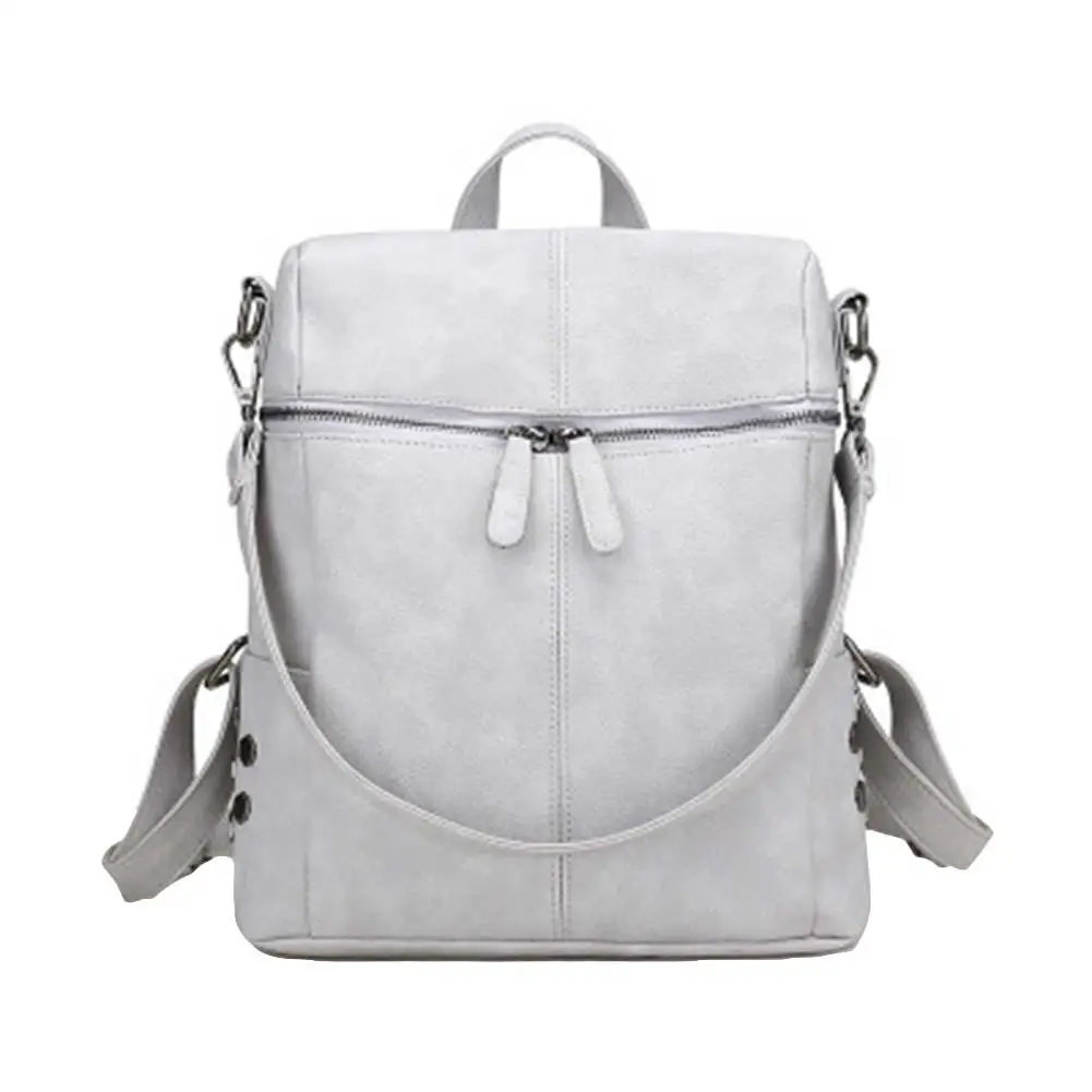

Fashion Women Backpack Solid Color Large Capacity Faux Leather Tote Shoulder Bag Durable Backpack with Extra Shoulder Strap