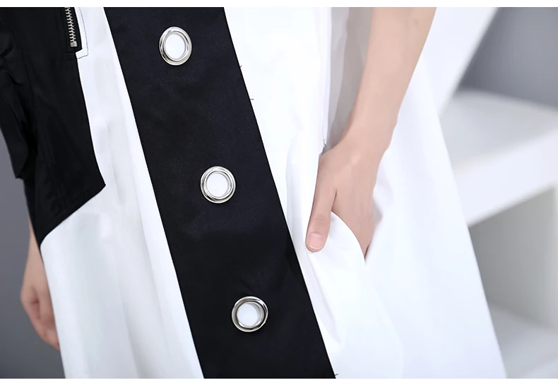 New Fashion Unique Style Tide Shirt Dress Zipper Pocket Patchwork Plus Size Dresses