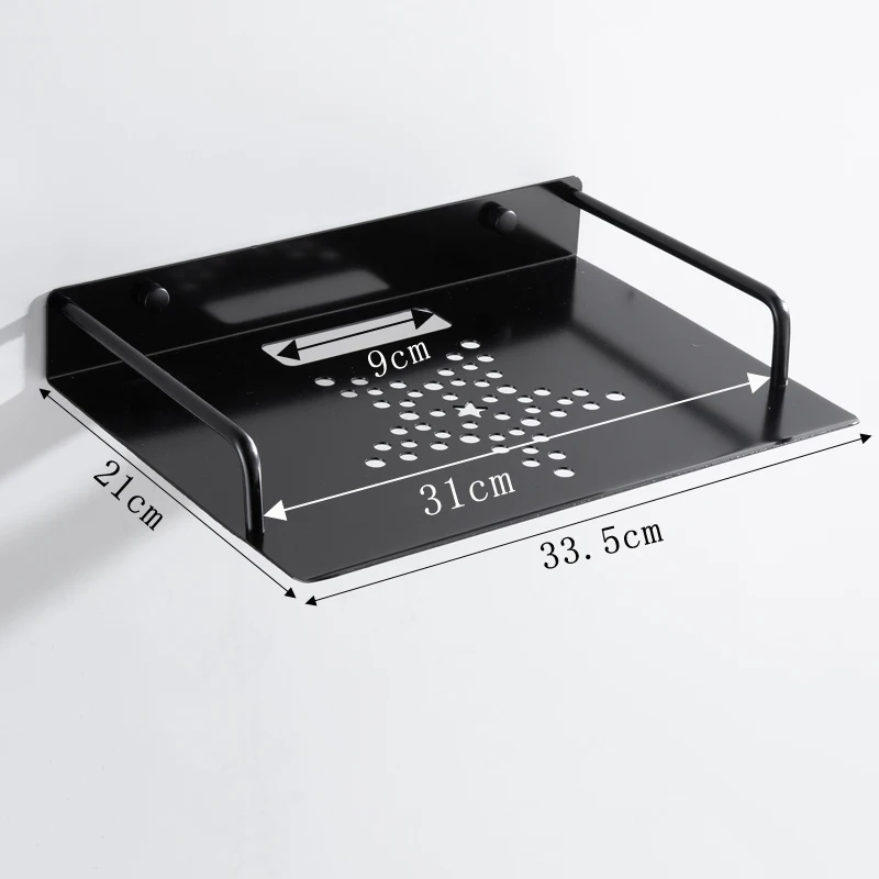 Black Metal Wireless Wifi Router Storage Box / TV Set Box Shelf Wall Hanging Plug Board Bracket Cable Storage Organizer