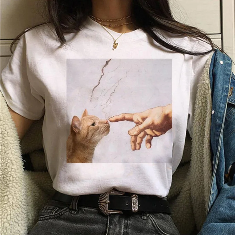 

cat van gogh t shirt women art print Oil aesthetic Cute funny tshirt 90s cartoon ulzzang Casual top tee t-shirt female clothes