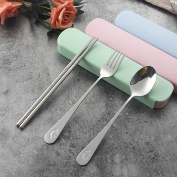 

2/3Pc Set Portable Travel Tableware Set Stainless Steel Dinnerware With Box Kitchen Fork Spoon Dinner Set For Kid School Cutlery