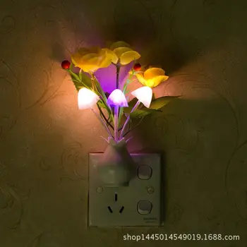 

LumiParty LED Night Light 7 Colors Change Sensor Rose Vase Shape Wall Lamp Home Decoration Flat Plug 220V