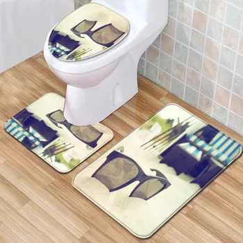 

Beach Scenery Bathroom Mat Three-Piece Bathroom Carpet Toilet Mat Set Door Mat Bathroom Non-Slip Mat Spot
