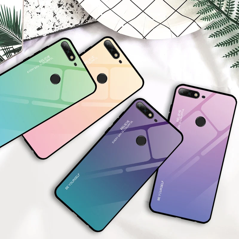 

Tempered Glass Case for Honor 8X Max 8A 7C 7A Gradient Case for Huawei Honor 9 10 20 Lite 10i 20i Note 10 View 20 Cover Case