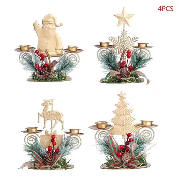 

4pcs Christmas Candle Holder Center Candlestick Ornaments Tabletop Centerpiece 67JB