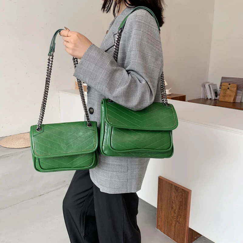 

3 size chain PU leather messenger bag ladies trend one shoulder handbag ladies simple style handbag fashion brand shoulder bag