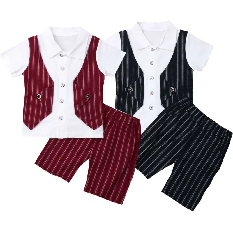 

Toddler Baby Kids Boy Clothes Gentleman Striped Shirt Tops+Pants School Unifoem Formal Outfits Clothes 2PCS Set 1-4Years