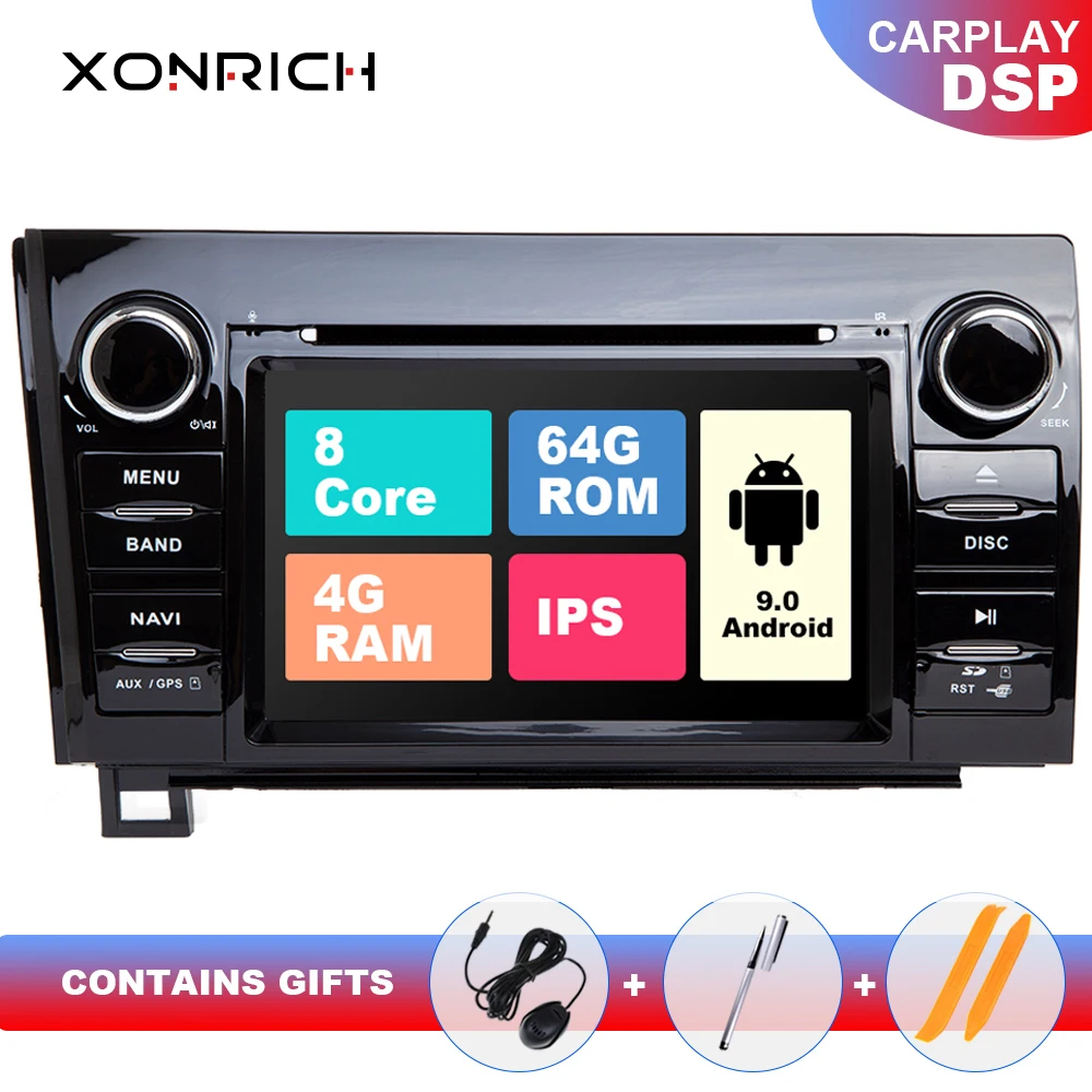 Ips DSP 64G 2 Din Android 9,0 Автомобильный мультимедийный DVD плеер для Toyota Tundra Sequoia 2007 2008 2009 2010 20112012 2013 стерео радио