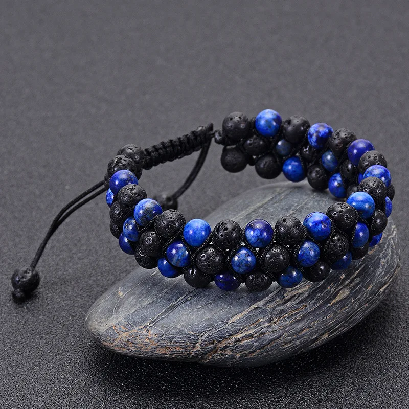 Модные Многослойные браслеты ручной работы из натурального лавы, макраме, мужские браслеты из бисера, лазурит, браслет для женщин, подарок для нее DY-08 - Окраска металла: Lapis Lazuli