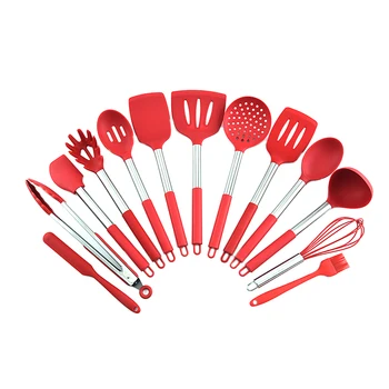 

2020 New Household Creative Cooking Utensil Set Simple High Temperature Kitchen Wares Solid Color Storage Bucket 14 Pcs